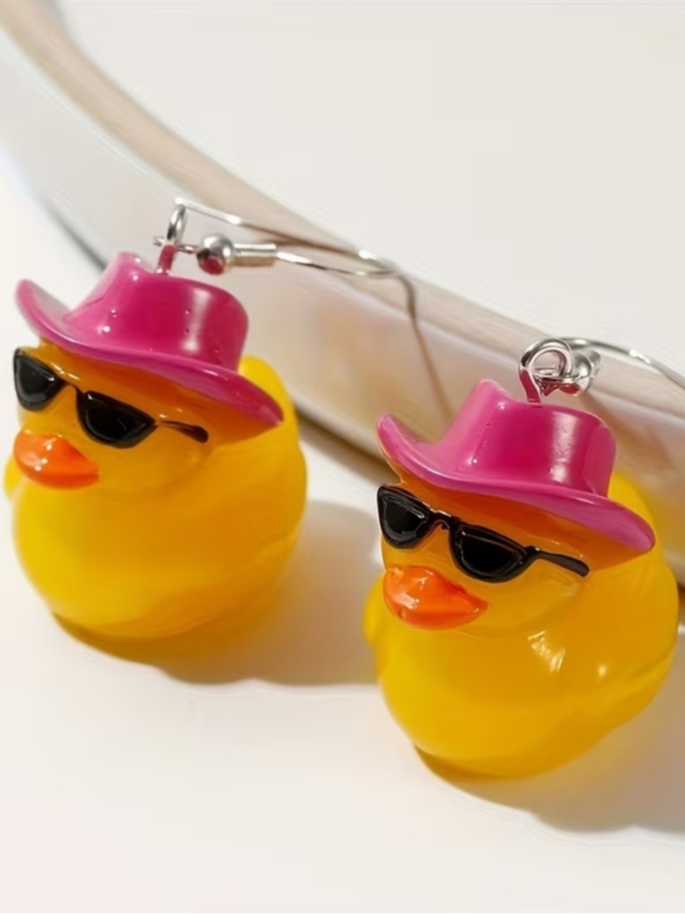 Yellow Duck Earrings with Pink Hats Summer Trending Jewelry Jeep Girl Must Have!